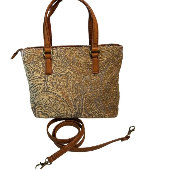 Fossil Chenille Tapestry Paisley Bag Boho Crossbody Top Handle Convertible Brown - Picture 7 of 15